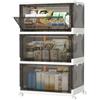 HOMIDEC Scatole Plastica con Coperchio e Ruote, Scatola Portaoggetti Pieghevole, Cassettiera Plastica, 33 L, 3 Unità, Adatto per Riporre Snack, Giocattoli, Libri, Vestiti, Grigio Fumé