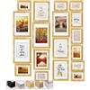 bomoe Set di cornici per foto, 18 pezzi, 6 x 10 x 15 cm, 4 x 13 x 18 cm, 4 x 15 x 20 cm, 4 x 20 x 30 cm, cornici portafoto oro con passepartout - cornice decorativa da parete in legno e vetro plastica