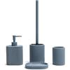 BM Set di Accessori da Bagno in Resina Superficie Strutturato, Set Accessori Bagno Completo 4 Pezzi, Dispenser, Portaspazzolino, Portasaponetta, Portascopino (Linee Rette Blu Grigio)