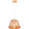 LIGKIN Lampade a Sospensione Rattan E27 Lampadario Vintage Ø25cm Paralume Bambù Lampadari, Boho Lampada da soffitto Legno per Salotti Cucine Ristoranti Caffè
