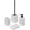 Inbagno Set Accessori Bagno 4 Pezzi Con Dispenser Sapone Liquido, Bicchiere Porta Spazzolini, Porta Saponetta E Porta Scopino WC In Poliresina Effetto Marmo Bianco Della Linea Marmo