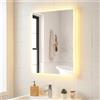COSTWAY Specchio da Bagno LED 70 x 50 cm, Specchio da Parete Rettangolare con Anti-appannamento, Memoria, 3 Colori di Luce, Dimmerazione Continua e Vetro Temperato Infrangibile (70 x 50 x 3 cm)