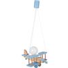 HELLUX Lampada da Soffitto Cameretta in Legno | Plafoniera per Bambini | Lampada a Soffitto 70x29x32cm per Cameretta Neonato | Lampada Aereo E27 Senza Lampadina (Blu/Legno naturale)