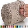 MeriWoolArt® Corda di Cotone 4mm 225m Corda Macramè Naturale, Filato Morbido per Tessuto da Parete, Macrame Fatto A Mano Parete Appeso Boho, Piume Macramè Acchiappasogni, Decorazione Macramè Fai Da Te