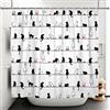 Bovlleetd 180x200cm Tende da Doccia Gatto Cartone Animato Divertente Gatto Bianco e Nero sulla Corda Tenda da Doccia Impermeabile Vasca da Bagno Tenda da Bagno Semplice Tenda da Bagno con Ganci