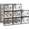 WOLTU Set di 8 Scatole per Scarpe Trasparenti, Porta Scarpe Impilabile, Scarpiera con Coperchio Magnetico, in Plastica per Guardaroba, Trasparente e Nero, 35x25x19cm