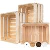 Creative Deco Set da 3 Cassette in Legno Naturale, 40 x 30 x 23 cm | Set da 3, legno naturale, stile vintage shabby, per oggetti, frutta, regali e decorazioni fai da te