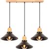 iDEGU - Lampadario a sospensione in legno e metallo industriale retrò con 3 luci, lampadario vintage per illuminazione del soffitto nero per sala da pranzo, soggiorno, camera da letto, caffè, cucina