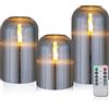 CCLIFE Candele LED Candele batteria con effetto vetro, Candele Senza Fiamma candele elettriche pilastro con telecomando timer per decorazione natale, 3 pezzi in Champagne CushHom