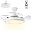 Mobiclinic®, Ventilatore da Soffitto, 4 Pale Retrattili, 6 Velocità, Oasis, 3 Modalità di Illuminazione, Telecomando, Funzione Estate-inverno, Timer, Silenzioso, Luce LED, Motore DC, 32W