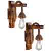 ZWPNA 2 Pezzi Applique da Parete Interno Vintage Legno Corda, Aplique Industrial Design Retro, Lampada-rio da Parete Art Deco Tradizionale, Led a Muro Antico E27, Luce Parete Shabby Chic Rustico (Marrone)