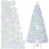 COSTWAY Albero di Natale Pre-illuminato in Fibra Ottica 120/150/180/210 cm, Albero di Natale Bianco con Foglie Iridescenti, Luci a LED a Fiocco di Neve Multicolore, Luce Superiore a Stella (210 CM)
