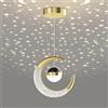 Mengjay Lampada a Sospensione LED Plafoniera,Creativo Lampadario con Proiezione di Luna e Stelle,Lampada a Sospensione Camera da Letto 10W Lampadario per Camera dei Bambini (bianco caldo, Oro)