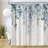 Uiiooazy Tenda Doccia Antimuffa, Tenda da Doccia 180x200cm Foglie Blu Verde Eucalipto Tavola di Legno Rustico Tende da Bagno Tessuto Lavabile Impermeabile Tende per Vasca da Bagno con 12 Anelli