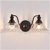 Mengjay Applique da Parete Interno Vintage con Paralume in Vetro,Luce Specchio Bagno,Applique Bagno Parete Industriale Stile,G9 Lampada da Parete in Metallo per Camera da Letto (Nero, 2 Luci)