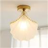 Jadssox Plafoniera moderna in vetro elegante Plafoniera semi-incasso in finitura oro, Lampada a sospensione a forma di conchiglia per guardaroba Camera da letto Arredamento corridoio E27 Lampade da soffitto