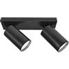 Planetitaly Plafoniera Rettangolare con 2 Faretti GU10 Orientabili 16W per Soffitto e Parete in Alluminio Nero (3000K)