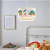 lux.pro Lampada a Sospensione per Cameretta Lampadario per Bambini Lampada da Soffitto con Doppio Paralume Cilindrico Decorato con Dinosauro - Bianco