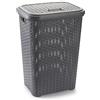 Virsus Cesto Portabiancheria in Plastica effetto Rattan 7501, 45x34x62 cm, cesta rettangolare con coperchio, struttura intrecciata per biancheria sporca in bagno, lavanderia, Hotel (Grigio Scuro)