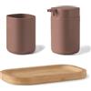 Inbagno Set Accessori Bagno 3 Pezzi Taki Mocha Con Vassoio In Bambù, Dispenser E Portaspazzolino In Plastica Con Finitura Opaca