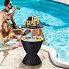 RELAX4LIFE Secchiello Ghiaccio 30 L, Tavolo da Giardino in Rattan, Portaghiaccio con Tavolino Sollevabile, Altezza Regolabile, Ideale per Vino/Birra/Cocktail (Nero)