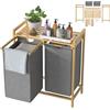 UISEBRT Cesto portabiancheria in bambù con 2 scomparti, 72 l, in tessuto Oxford, sistema di stendibiancheria rimovibile e lavabile, 73 x 64 x 33,5 cm, grigio