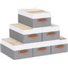 YheenLf 6 Pezzi Scatole per Armadio, 47 x 28 x 20 cm Organizer Armadio, Scatole Portaoggetti con Maniglie, Contenitori per Armadio Salvaspazio, Scatole Armadio Tessuto, Bianco/Grigio