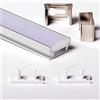 Aftertech® 2m 2metri 1908 19x8mm PROFILO ALLUMINIO CALPESTABILE PER STRISCE STRIP LED BARRA RIGIDA 2MT + COVER OPACA