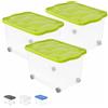 VIRSUS 3 Contenitori Multiuso con Ruote 701, misura 60x40x36 cm e capacità 55 Lt, Porta biancheria Trasparente, Organizer con coperchio, box salvaspazio per Scarpe, Vestiti, Giocattoli (Verde)
