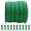 JYC CREATIVE 25 Metri di Chiusure Lampo in Nylon + 10 Cursori Liberi Tiretti in Metallo, Cerniera per Cucire, Chiusure Lampo al Metro per Cucire su Vestiti, Tessuti, Chiusuri Lampo al Metro n.3, (Verde 3129)