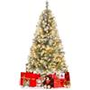 COSTWAY Albero di Natale Pre-Illuminato 150/195 cm, Albero di Natale con 200/420 Luci LED Bianche Calde, 8 Modalità di Illuminazione, 450/909 Punte di Ramo, Bacche Rosse e Pigne (150 cm)