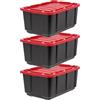 Iris Ohyama, Scatole Pieghevoli, 100L, Set di 3, Nero, Compact, Solido, Impilabile, Per Garage, Scaffali, Scatola Organizer, Plastica, Contenitore, UTB-27