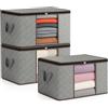 unycos - 3 Pezzi | Scatole per Vestiti 60L, Tessuto con Finestra Trasparente 55x35x32 cm, Scatole/Borsa Pieghevoli, Organizzatore Sotto il Letto per Piumini, Asciugamani, Cuscini (Grigio/Marrone)