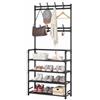 Generic Appendiabiti con Scarpiera 60x26x152 cm, Guardaroba Salvaspazio in Metallo con 4 Ripiani e 9 Ganci, Stand Porta Giacche e Scarpe per Ingresso, Corridoio, Camera da Letto (nero)