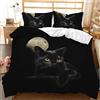 MYLFL Copripiumino Inverno Matrimoniale 240x220cm Gatto Nero E Luna 3 Pezzi Biancheria da Letto Set Con2 Federe Morbido Traspirante Microfibra Adatto(Include 1 Copripiumino)