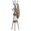 WOLTU Attaccapanni, Appendiabiti ad Albero in Metallo e MDF, Portabiti da Ingresso con 9 Ganci e 1 Ripiano per Vestiti, Cappelli, Borse, Nero + Legno Vintage