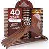 Eurocali 40 Grucce in Legno Marrone Scuro per Vestiti Abiti Giacche e Camicie - Appendiabiti 22x45cm - RealGruccia Barra Pantaloni Tacche Antiscivolo e Gancio Girevole 360° - Profilo Smussato Finitura Lucida