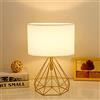 Mengjay E27 Lampada da tavolo e Abat-Jour moderna Lampada da scrivania con Diamante Gabbietta base in metallo scavata e paralume in tessuto per soggiorno camera da letto, da Scrivania Comodino (Oro)
