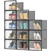 HOMIDEC Scatole per Scarpe,12 pcs Scatole Portascarpe in Plastica Trasparenti impilabili, Contenitori Portascarpe con Coperchi per donna/uomo,L Nero