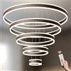 LAMPLAY Lampada A Sospensione Moderna A LED Rotonda, 5 Lampadario Ad Anello Marrone, Dimmerabile Con Telecomando 3000K-6000K Lampada Da Soffitto, Altezza Regolabile, Soggiorno(Ø20+40+60+80+100cm)