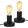 Eusamxon Lampada da tavolo, lampada da comodino, piccola lampada da comodino, set da 2 lampadine decorative industriali, portalampada E27, max. 40 Watt, con interruttore per cavi (nero)