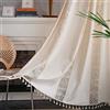 Colorigan Tende in stile bohémien per soggiorno e camera da letto, 213 cm, 2 pannelli, in cotone e lino, semitrasparente, con nappe e tasca per asta, motivo geometrico beige all'uncinetto, rustiche