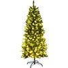 COSTWAY Albero di Natale Slim 150/180/210 cm, Albero di Natale con 150/250/350 Luci LED, 300/743/995 Rami Folti e Base di Metallo, Decorazione Natalizia per Casa e Ufficio (150cm)