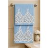 Corredocasa Coppia Asciugamani Bagno per Viso e Ospite, Made in Italy - Soffice Spugna di Cotone con dettagli in Macramè con Manifattura Italiana di Alta Qualità - 60x110cm e 40x60cm (Celeste)
