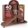 Eurocali 40 Grucce in Legno Marrone Scuro Appendiabiti per Giacche Camicie Vestiti Abiti - RealGruccia Tacche Antiscivolo Barra per Pantaloni e Gancio Girevole 360° - Profilo Smussato Finitura Lucida - 22x45cm