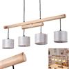 hofstein Lampada a sospensione Bigandie, lampada a sospensione a 4 luce in metallo e legno in nero/natura, lampada con paralumi in tessuto in grigio con travi in legno regolabili, 4 x E27,senza lampadina/e