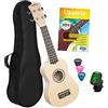 CASCHA Set ukulele soprano italiano per bambini e adulti I Starter Kit con 3 plettri tasca libro di testo video educativi sul codice QR I Accordatore I Corde Aquila I Piccola Chitarra Hawaii I Crema