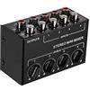 Btuty Mixer audio stereo con ingressi RCA a 4 canali Controlli del volume separati Full Metal Shell Mini
