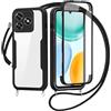 FERLAN Cover per iPhone XS Max con Cordino, 360 Gradi Antiurto Custodia con Protezione Schermo Integrata Trasparente Rugged TPU Bumper Doppia Protettiva Cover per iPhone XS Max -Nero