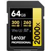 Lexar Scheda di memoria SDXC professionale da 64 GB, 2000x, UHS-II, C10, U3, V90, video Full HD e 8K, lettura fino a 300 MB/s, per fotocamere DSLR, qualità cinematografica (LSD2000064G-BNNNU)
